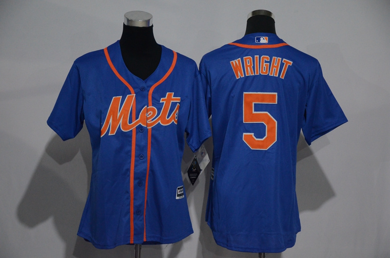 Womens 2017 MLB New York Mets #5 Wright Blue Jerseys->->Women Jersey